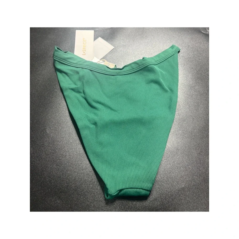 L*Space Winona Bottom Classic Emerald Green Ribbed V-Front Bikini Bottom RHWIC24